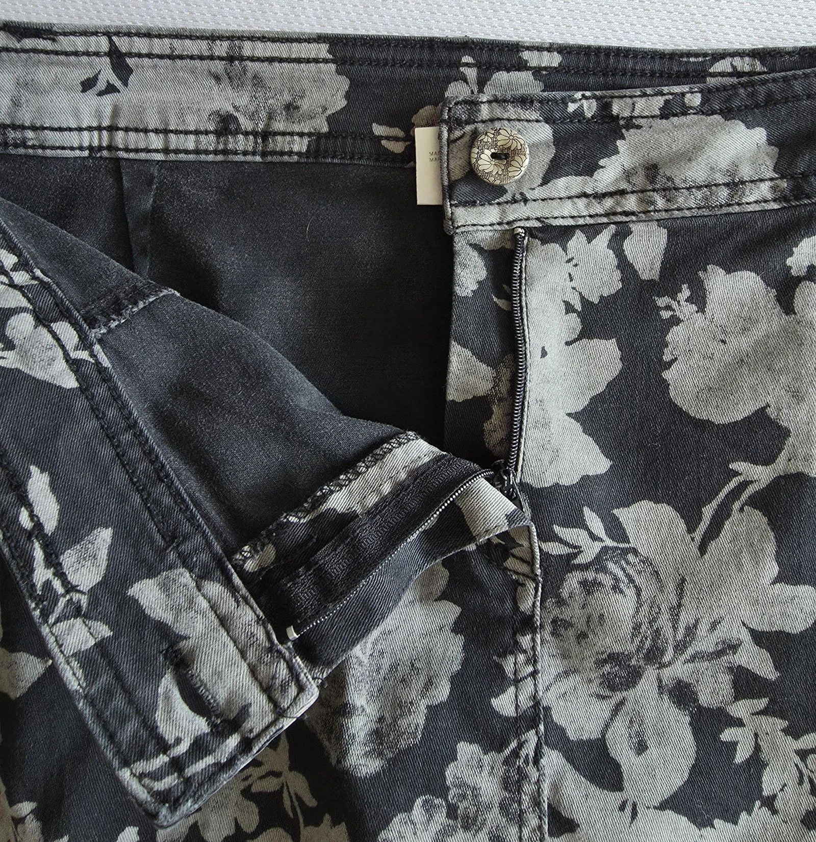 Falda recta con estampado floral negro y gris L 42 falda de algodón elástico – photo 6
